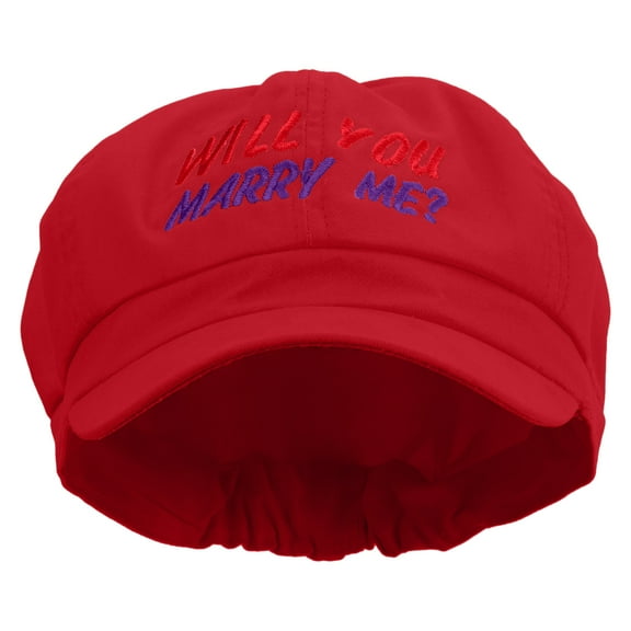 Will You Marry Me? Embroidered Cotton Elastic Big Size Newsboy Cap - Red 2XL-3XL