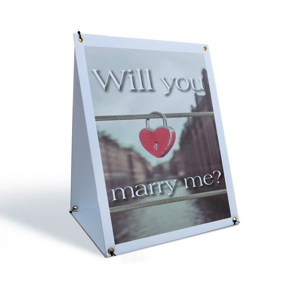 Will You Marry Me Sidewalk Sign 24 Inch x 36 Inch A-Frame Images On Both Sides | Romantic Messaging, Bold Display, Durable Design | Made in USA