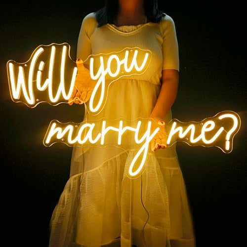 Will You Marry Me Neon Sign Large, 44" Dimmable Will You Marry Me Sign for Wall Decor, LED Neon Lights Sign for Engagement Party, Wedding, Proposal, Valentine's Day, Wedding Company, Warm White