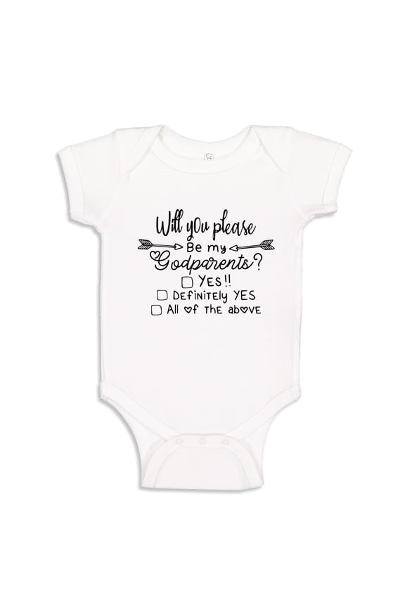 Will You Please Be My Godparents Baby Bodysuit One Piece 12 mo White