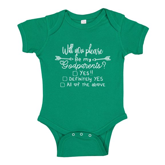 Will You Please Be My Godparents Baby Bodysuit One Piece 18 mo Kelly Green