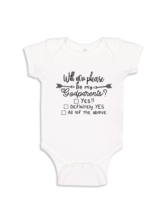 Will You Please Be My Godparents Baby Bodysuit One Piece NB White
