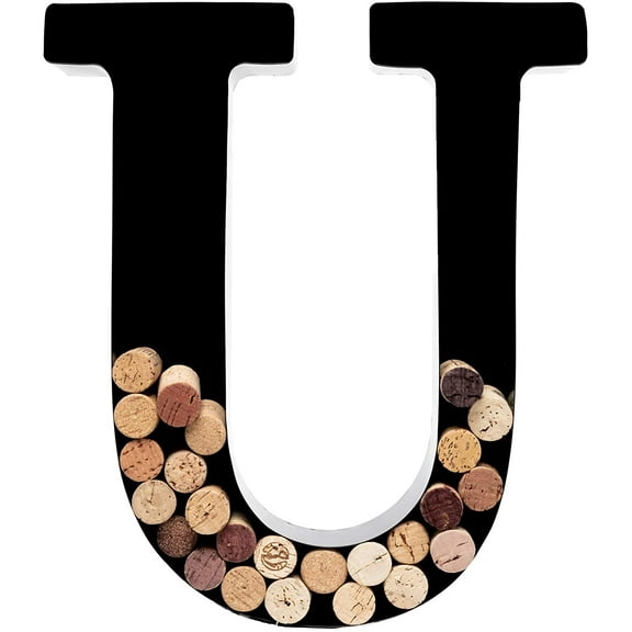 Will's Wine Cork Holder - Metal Monogram Letter (U), Black, Large
