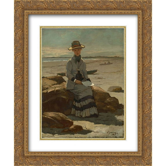 Willard Metcalf 2x Matted 20x24 Gold Ornate Framed Art Print 'Young Lady on the Beach'