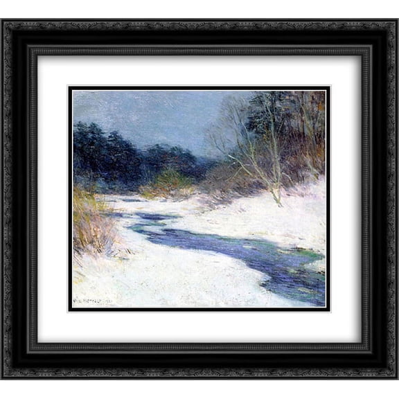 Willard Metcalf 2x Matted 24x20 Black Ornate Framed Art Print 'Thawing Brook'
