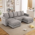 thumbnail image 1 of Wiilayok 110" Oversized U-Shaped Cloud Couch Sectional with Modular Design for Living Room: Comfy Corduroy, Ottoman, USB Port, Cup Holder, Armrest Storage, Side Pocket, Gray, 1 of 9