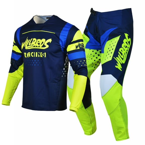 Willbros, Blue Yellow Motorsport Pants for Adult W32 with Offroad Jersey