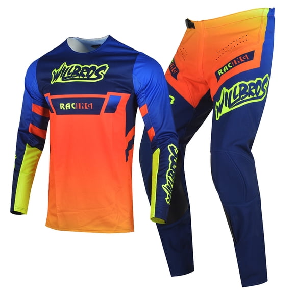 Willbros Men's Dirt Bike Gear Set Motocross Jersey Pants Combo MX Suit Enduro Riding Off-road Adult Blue Orange (Jersey XXXL Pants 40)