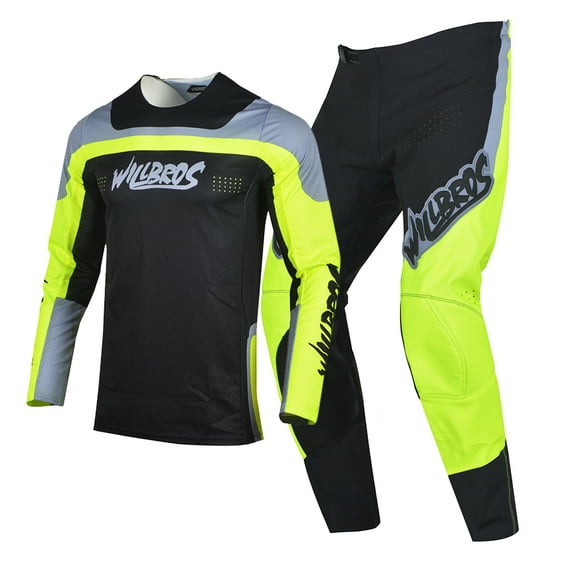 Willbros Mens Motocross Jersey Pants Combo Dirt Bike Offroad MX Gear Set Racing Adult Black Green (Jersey XL Pants 36)