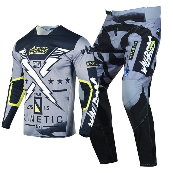 Willbros Motocross Dirt Bike Jersey Pants Combo Offroad MX Gear Set Riding Moto Racewear Grey (Jersey Adult S/Pants W30)
