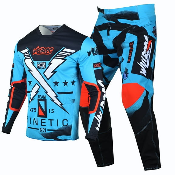 Willbros Motocross Dirt Bike Jersey Pants Combo Offroad MX Package Riding Gear Set Racewear Blue (Jersey Adult L/Pants W34)