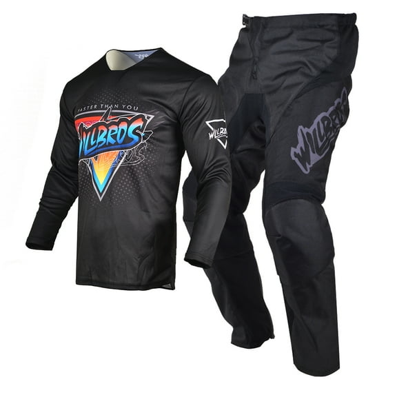 Willbros Motocross Dirt Bike MX Jersey Pants Combo Offroad Riding Protective Black Gear Set (Jersey Adult M/Pants W32)