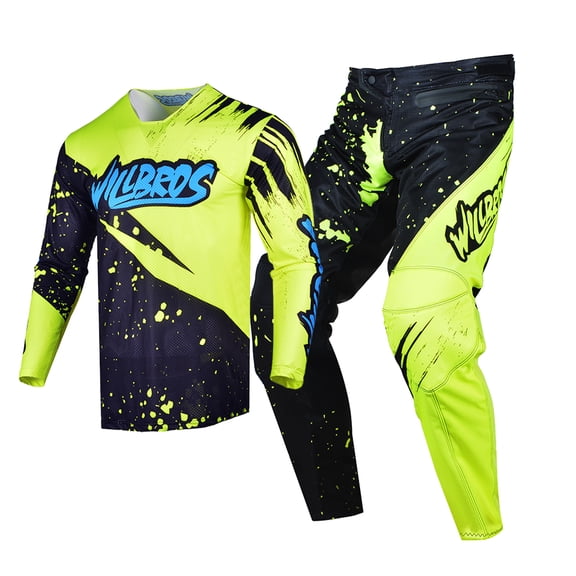 Willbros Motocross Jersey Pants Combo Breathable Summer MX Racewear Riding Offroad Downhill Gear Set Yellow Black (Jersey Adult S/Pants W30)