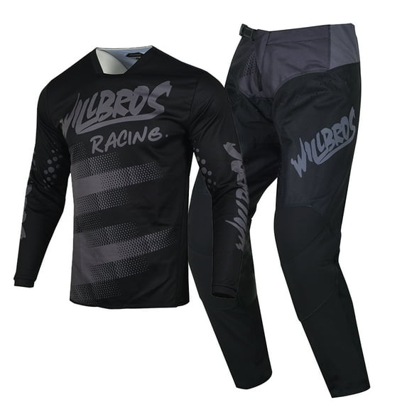 Willbros Motocross Jersey Pants Combo Mountain Dirt Bike MX Gear Set Offroad Package Riding Racewear Black (Jersey Adult XXL/Pants W38)