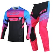 Willbros Motocross Jersey Pants Combo for Men Women Dirt Bike MX Gear Set Enduro Off-road Riding Racewear Adult Blue Pink Jersey L Pants 34