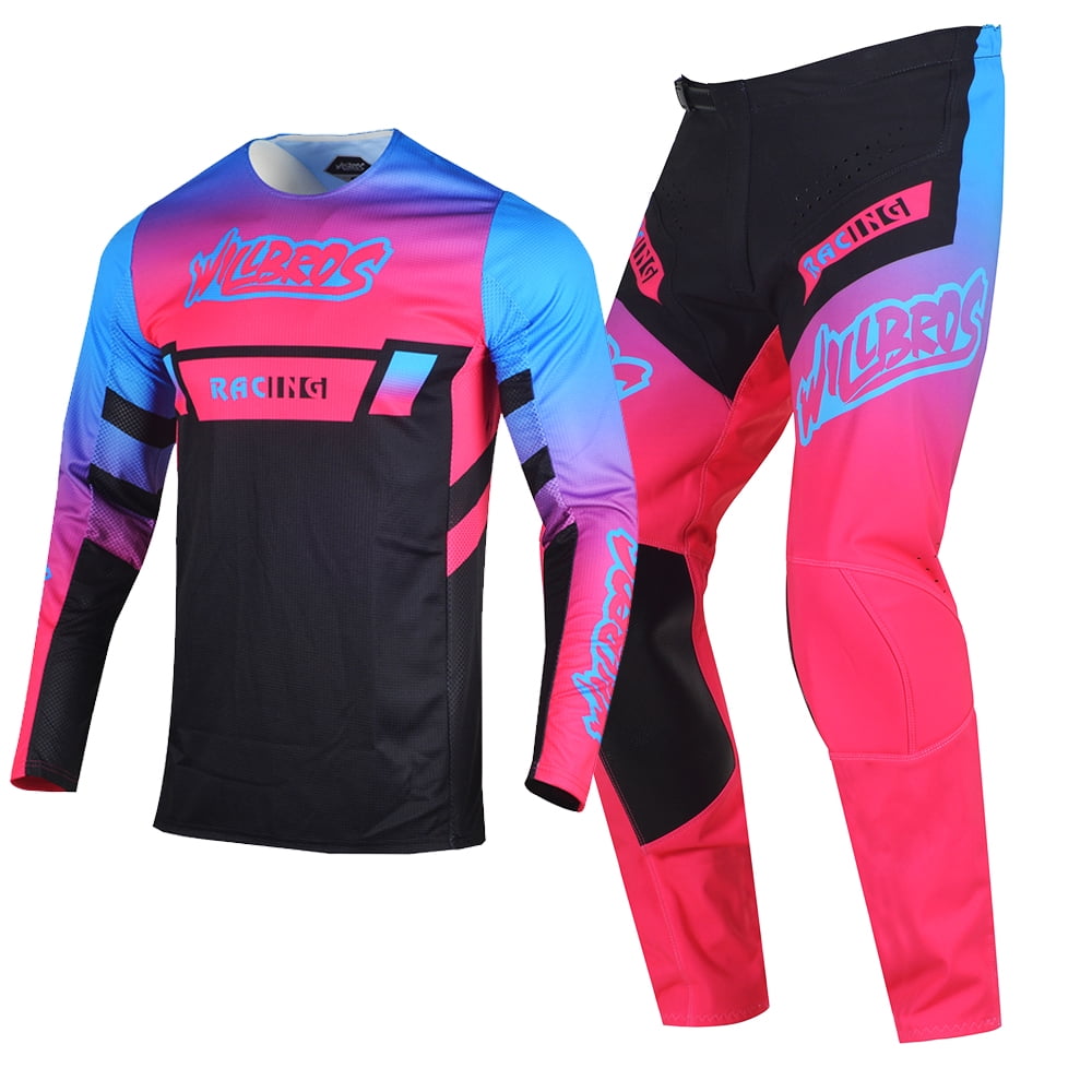 Willbros Motocross Jersey Broek Combo Mens MX Gear Set Crossmotor Offroad Rijden Racewear Volwassen Racing, Zwart Grijs, Jersey L / Pants 34