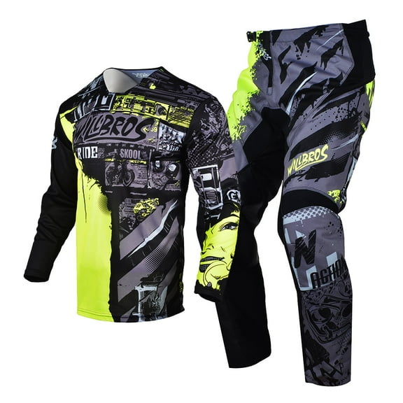 Willbros Motocross Jersey and Pant Combo MX Dirt Bike Riding Offroad Racing Adult Gear Set Yellow(Jersey Adult XL/Pants W36)