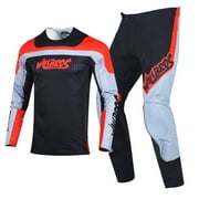Willbros Motocross Jersey and Pants Combo Offroad Dirt Bike MX Gear Set Riding Mens Adult Black Grey Red Jersey L Pants 34