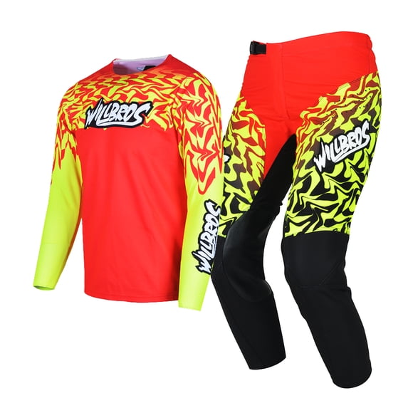 Willbros Motocross MX Youth Jersey Pants Combo Kids Child Gear Set Dirt Bike Offroad Racing Suit ATV Motorcycle Boys Girls Red (Jersey Youth YM/Pants W22)