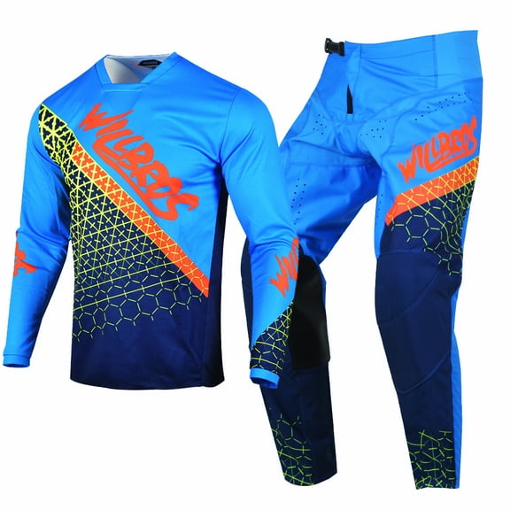Willbros Motocross Offroad Jersey Pants Combo Dirt Bike MX Package Riding Gear Set Racewear Blue (Jersey Adult XXL/Pants W38)