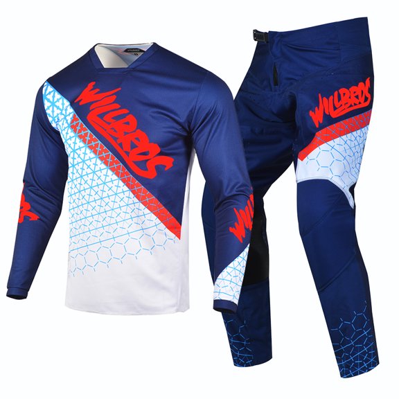 Willbros Motocross Offroad Jersey and Pants Combo Dirt Bike MX Package Riding Gear Set Dark Blue (Jersey Adult M/Pants W32)