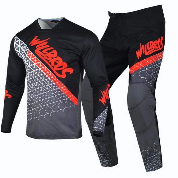 Willbros Motocross Offroad Jersey and Pants Combo Dirt Bike MX Racing Package Riding Gear Set Black (Jersey Adult S/Pants W30)