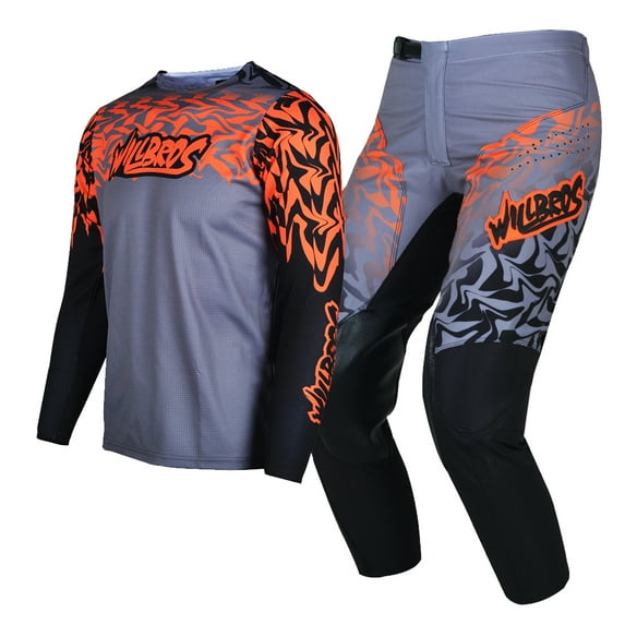 Willbros Offroad Youth Jersey and Pants Combo Child Motocross Dirt Bike Gear Set Racing Suit Racewear Black Orange (Jersey Youth YXL/Pants W26)