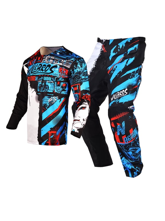 Youth Jersey Pants Combo MX Children Racing Suit Motorcycle Boys Girls Blue (Youth Medium /22)