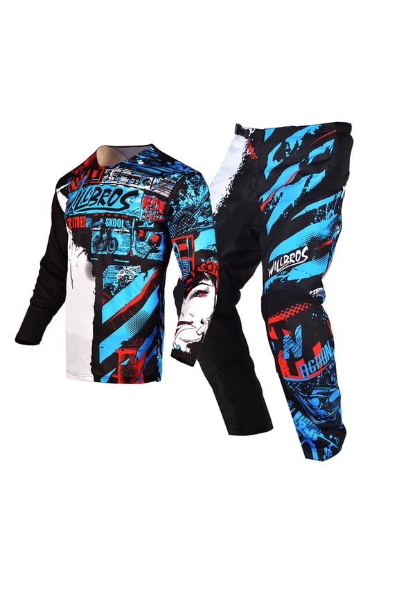 Youth Jersey Pants Combo MX Children Racing Suit Motorcycle Boys Girls Blue (Youth Medium /22)