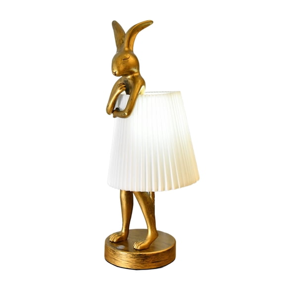 Willdoak LED Cordless Bunny Table Lamp - Rechargeable Resin Rabbit Desk Light with 5000mAh Battery, Pleated White Shade, 15.7 Inch Decorative Lamp for Bedroom, Office & Kids Room, Gift (White) Y101
