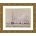 thumbnail image 1 of Willem Anthonie van Deventer 24x19 Gold Ornate Framed and Double Matted Museum Art Print Titled - Hollands Zeilschip off the Coast of Gibraltar (1834 - 1893), 1 of 4