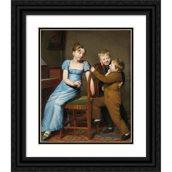 Willem Bartel van der Kooi 12x14 Black Ornate Wood Framed Double Matted Museum Art Print Titled: Piano Practice Interrupted (1813)