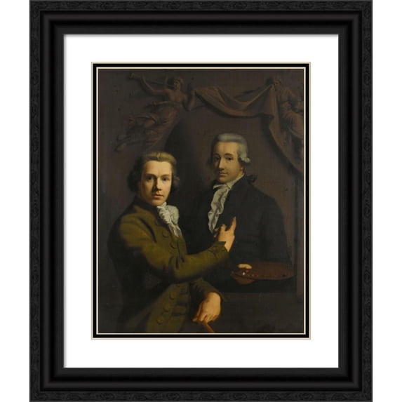 Willem Bartel van der Kooi 15x18 Black Ornate Wood Framed Double Matted Museum Art Print Titled - Self Portrait, Pointing at a Portrait of the Artist's Deceased Colleague Dirk Jacobsz P