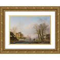 thumbnail image 1 of Willem De Klerk 14x11 Gold Ornate Wood Frame and Double Matted Museum Art Print Titled - Skaters on a Frozen River, Dordrecht (1849), 1 of 4
