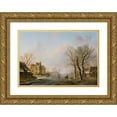 thumbnail image 1 of Willem De Klerk 24x18 Gold Ornate Framed and Double Matted Museum Art Print Titled - Skaters on a Frozen River, Dordrecht (1849), 1 of 4