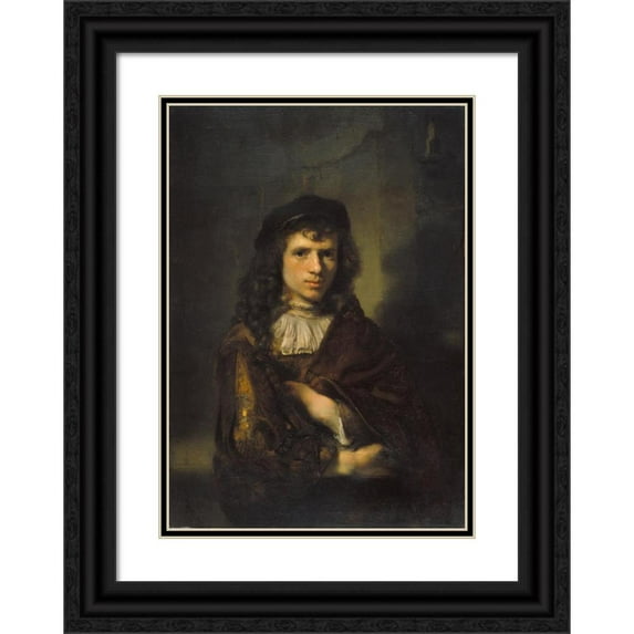 Willem Drost 14x18 Black Ornate Wood Framed Double Matted Museum Art Print Titled - Portrait of a Young Man (circa 1654)