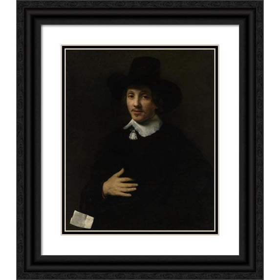 Willem Drost 20x24 Black Ornate Framed Double Matted Museum Art Print Titled: Portrait of a Man (1653)