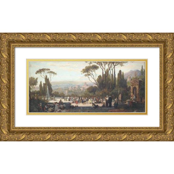 Willem Johannes Martens 14x8 Gold Ornate Wood Frame and Double Matted Museum Art Print Titled - Fete to Tivoli