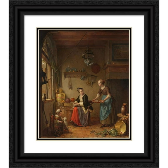 Willem Joseph Laquy 15x17 Black Ornate Wood Framed Double Matted Museum Art Print Titled - The Kitchen (C. 1760 - C. 1771)