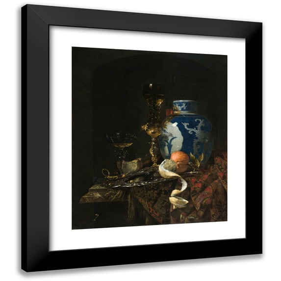 Willem Kalf 15x17 Black Modern Framed Museum Art Print Titled - Still Life with a Chinese Porcelain Jar (1669)