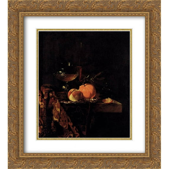 Willem Kalf 2x Matted 20x22 Gold Ornate Framed Art Print 'Still-Life with Glass Goblet and Fruit'