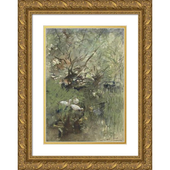 Willem Maris 17x24 Gold Ornate Framed and Double Matted Museum Art Print Titled - Ducks Under Willows (1844 - 1910)