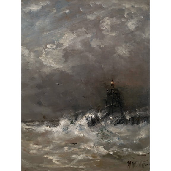 Willem Mesdag Lighthouse Breaking Waves Painting Extra Large XL Wall Art Poster Print