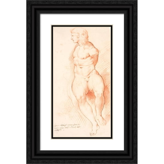 Willem Panneels 14x24 Black Ornate Framed Double Matted Museum Art Print Titled: Sitting Man - After an Antique Sculpture (1628 - 1630)