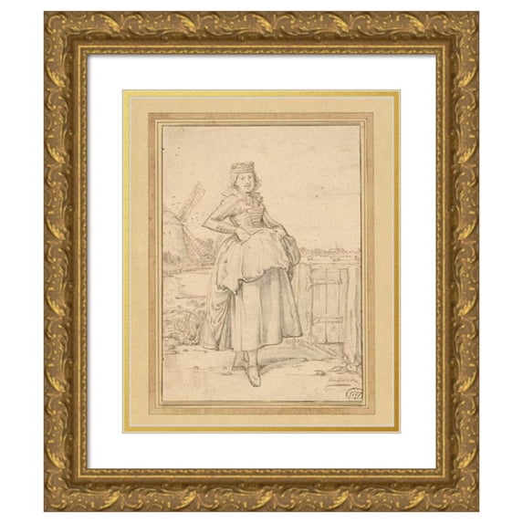 Willem Pietersz. Buytewech 19x24 Gold Ornate Framed and Double Matted Museum Art Print Titled - A Peasant Girl from Alkmaar (1621)