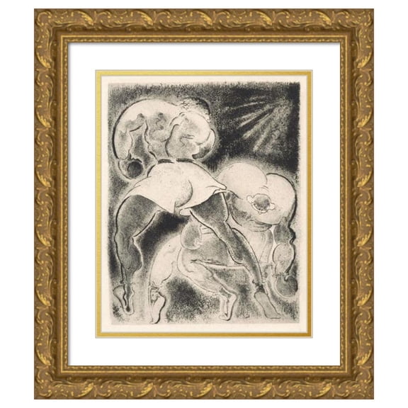 Willem Retera 20x24 Gold Ornate Framed and Double Matted Museum Art Print Titled - Two Boxing Men (1910)
