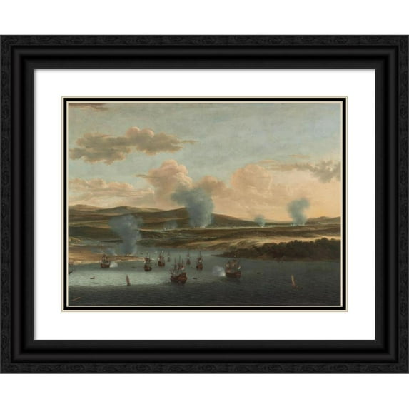 Willem Schellinks 18x14 Black Ornate Wood Framed Double Matted Museum Art Print Titled - Battle of Medway (C. 1668)