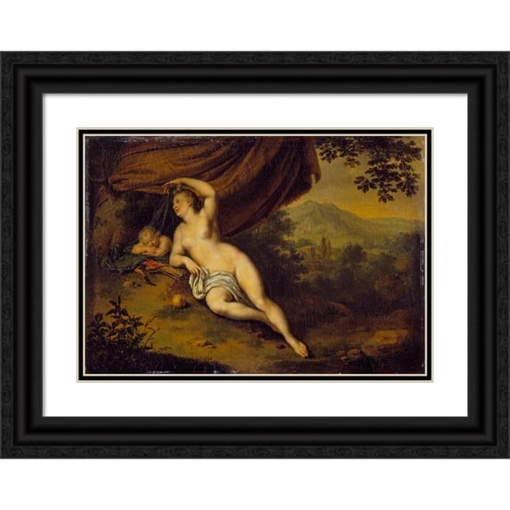 Willem Van Mieris 14x11 Black Ornate Wood Framed Double Matted Museum Art Print Titled: Venus and Cupid (1698)