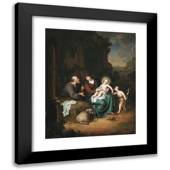 Willem Van Mieris 20x24 Black Modern Framed Museum Art Print Titled - The Holy Family and Saint John the Baptist (1708)