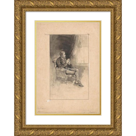 Willem Wenckebach 11x14 Gold Ornate Wood Frame and Double Matted Museum Art Print Titled - Mistoral Man in a Armchair (1870 - 1937)